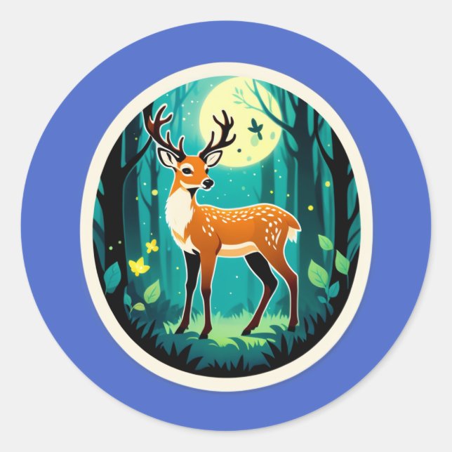 Sticker Rond Bois enchanté du Cerf (Devant)