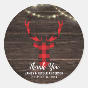 Sticker Rond Bois et lumières Rustiques Plaid Deer Antlers