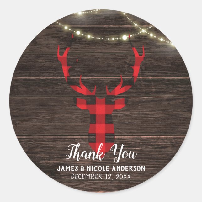 Sticker Rond Bois et lumières Rustiques Plaid Deer Antlers (Devant)