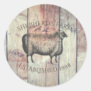 Sticker Rond Bois Et Moutons Rustiques