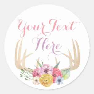 Sticker Rond Bois Floral Rustique Peint dans un Style Aquarelle
