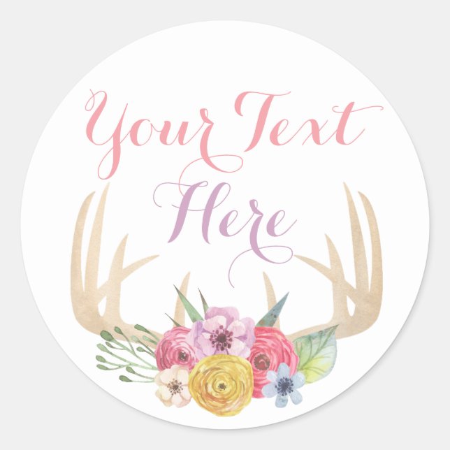 Sticker Rond Bois Floral Rustique Peint dans un Style Aquarelle (Devant)