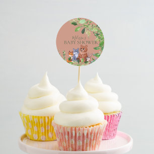 Sticker Rond Bois forêt bébé animaux cupcake toppers