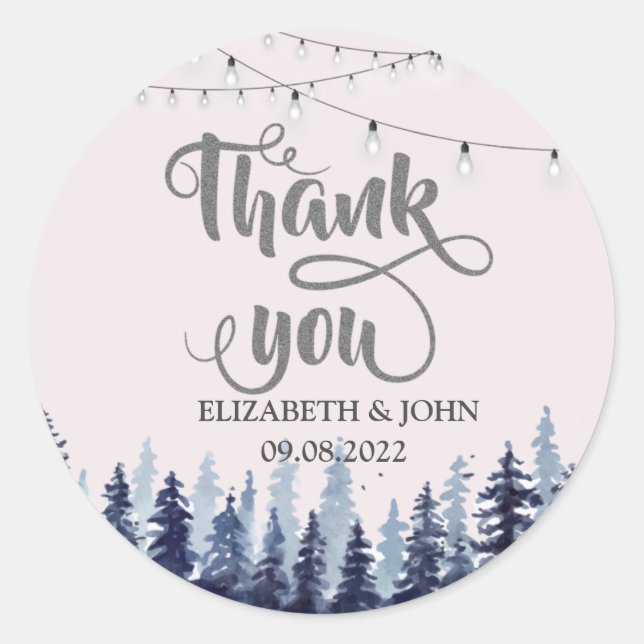 Sticker Rond Bois, Forêt, Pins Merci Mariage (Devant)