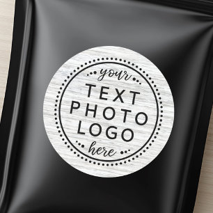 Sticker Rond Bois gris clair ajouter logo personnalisé photo ou