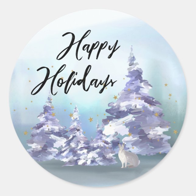 Sticker Rond Bois Joyeuses Vacances Enveloppe Phoques (Devant)