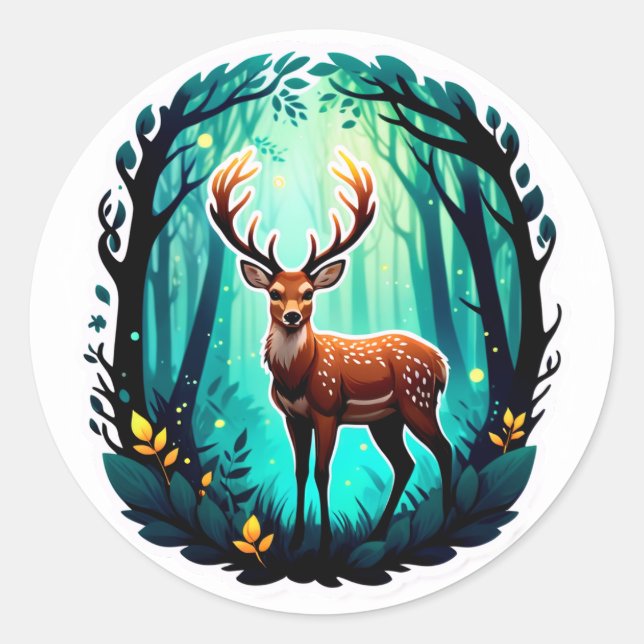 Sticker Rond Bois magique du cerf (Devant)