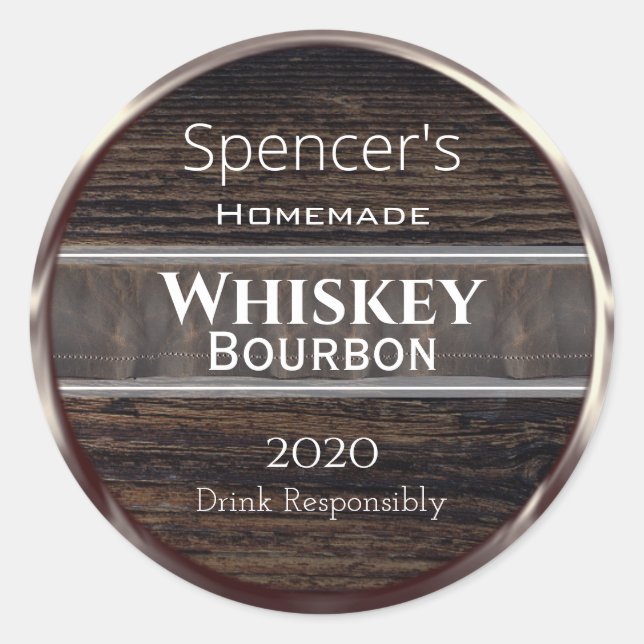 Sticker Rond Bois, métal et cuir personnalisés (Devant)