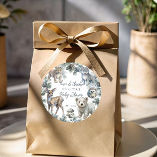 Sticker Rond Bois mignon bébé animaux baby shower en faveur