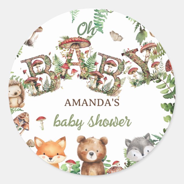 Sticker Rond Bois mignons Animaux Baby shower verdoyant (Devant)