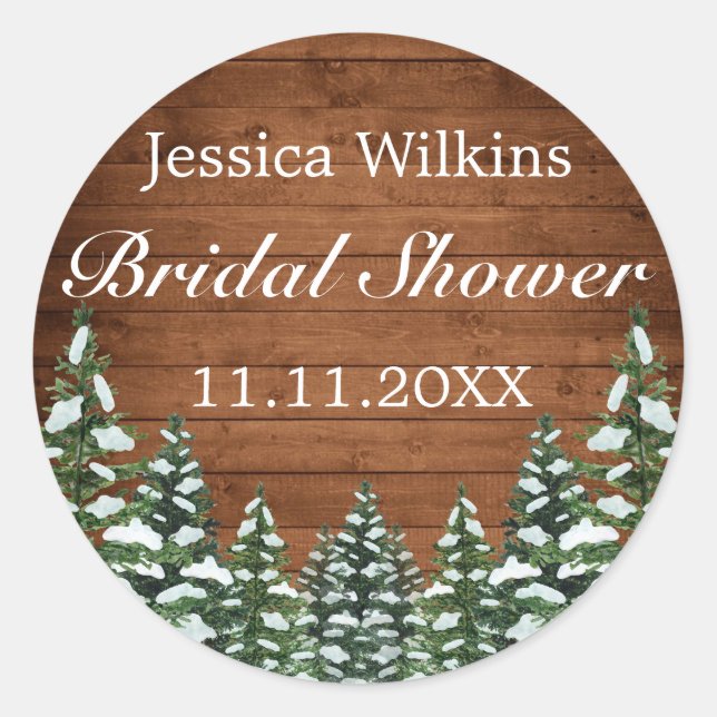 Sticker Rond Bois neigeux et forêt Fête des mariées de pin (Devant)