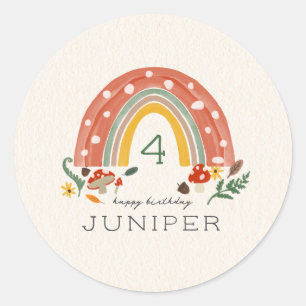 Sticker Rond Bois Rainbow Mushroom Botanique Anniversaire