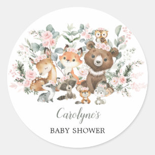 Sticker Rond Bois rose doux Animaux Eucalyptus Baby shower