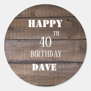 Sticker Rond Bois rustique 40e anniversaire Merci