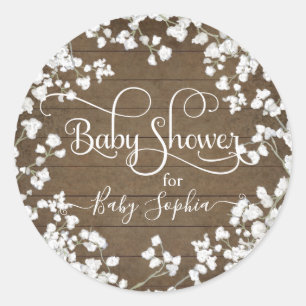 Sticker Rond Bois rustique Bébés Respirer Boho Baby shower Flor