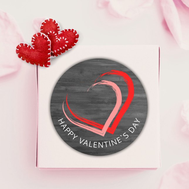Sticker Rond Bois rustique Bonne Saint Valentin Deux coeurs (Créateur téléchargé)