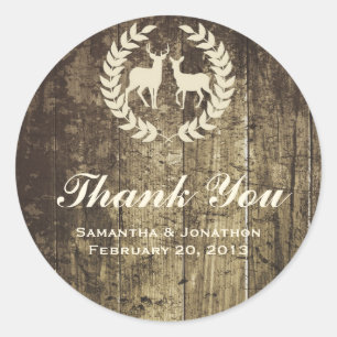 Sticker Rond Bois rustique Buck et cerfs Mariage Merci