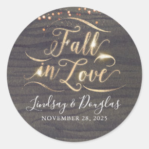 Sticker Rond Bois rustique chute dans l'amour Mariage d'automne