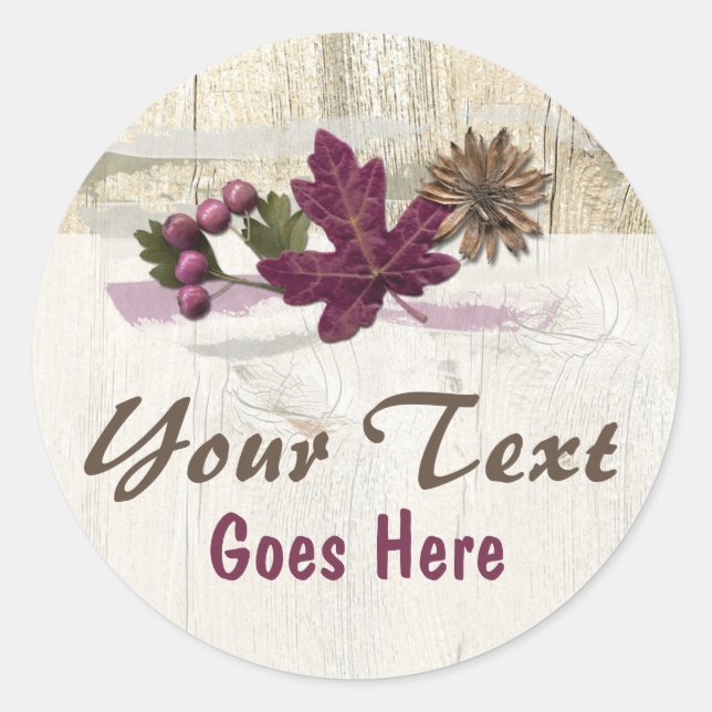 Sticker Rond Bois Rustique & Éléments Naturels Feuille d'Érable (Devant)