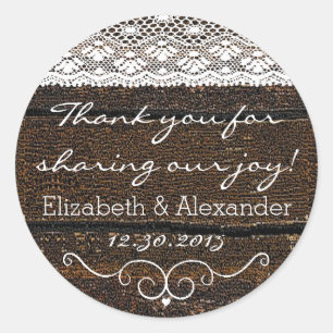Sticker Rond Bois rustique et dentelle-