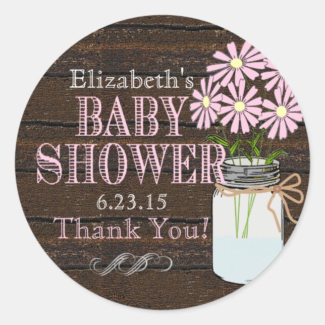 Sticker Rond Bois rustique et jarre Mason - Baby shower (Devant)