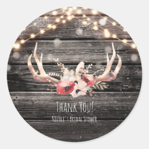 Sticker Rond Bois rustique et lumières Floral Antlers Glam Boho