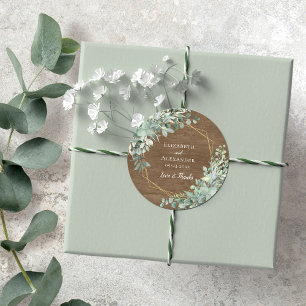 Sticker Rond Bois rustique Eucalyptus Verdure Mariage aquarelle