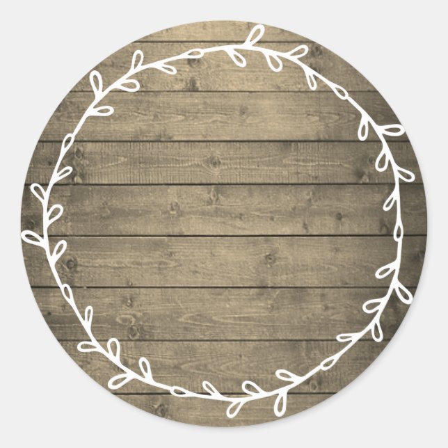 Sticker Rond Bois rustique fait maison Écrire sur blanc (Devant)