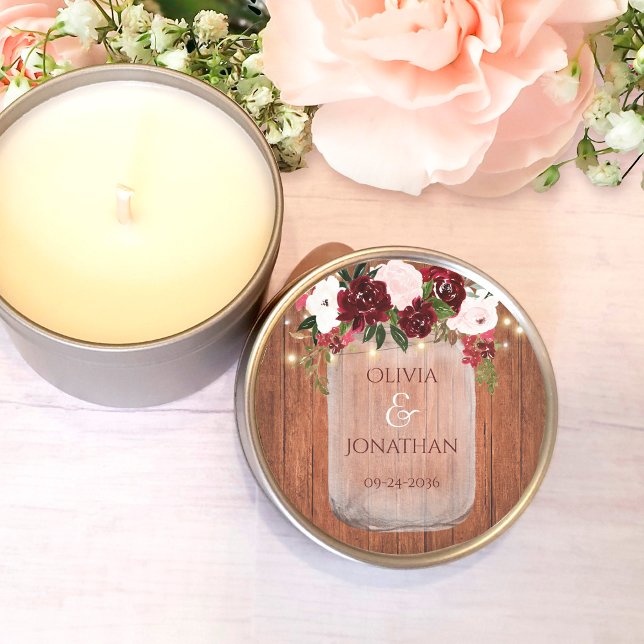 Sticker Rond Bois rustique Floral Mason Lumière Mariage (Créateur téléchargé)