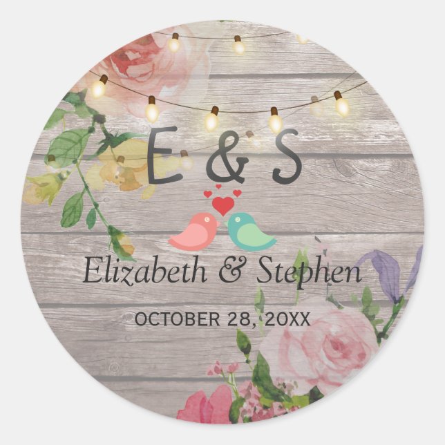 Sticker Rond Bois Rustique Floral String éclats Mariage Faveur (Devant)