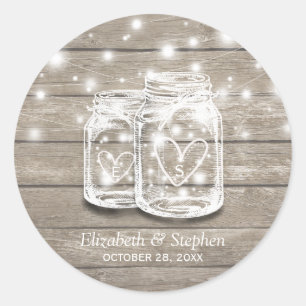 Sticker Rond Bois rustique Mason Jar String éclats mariage Fave