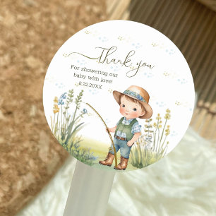 Sticker Rond Bois rustique mignon Baby shower de pêche Merci