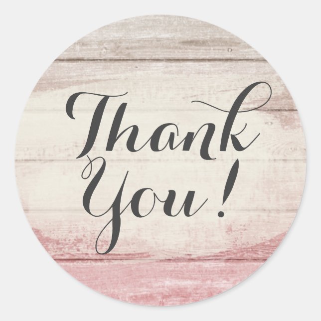 Sticker Rond Bois rustique Rose blush Ombré Shabby Merci (Devant)