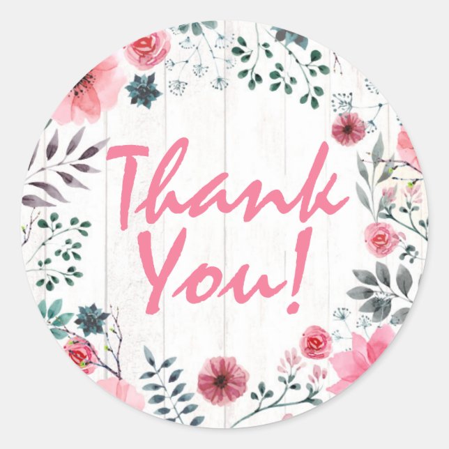 Sticker Rond Bois rustique Shabby Chic Roses Rose Merci (Devant)
