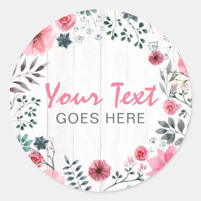 Sticker Rond Bois rustique shabby chic roses roses anémone flor (Devant)