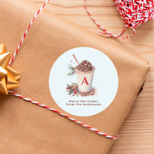 Sticker Rond Boisson Chaude de Noël d'Hiver au Chocolat Chaud