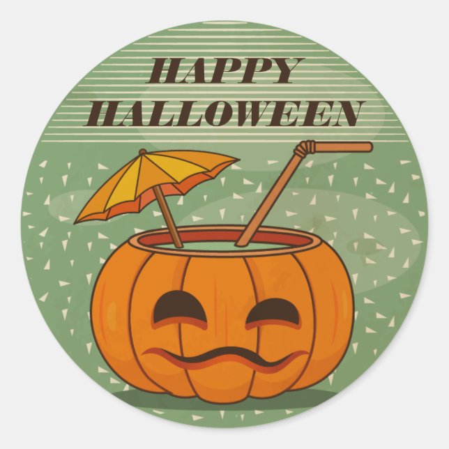 Sticker Rond Boisson Citrouille Halloween Vintage | Sceller (Devant)