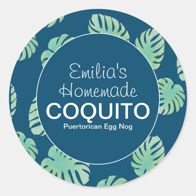 Sticker Rond Boisson Coquito Faite Maison Monstera (Devant)