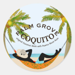 Sticker Rond Boisson de fruits tropicaux Coquito Coconut