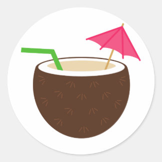 Sticker Rond Boisson de noix de coco tropicale