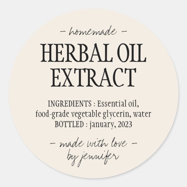 Sticker Rond Boisson maison Crème ivoire Extrait d'huile herbac (Devant)