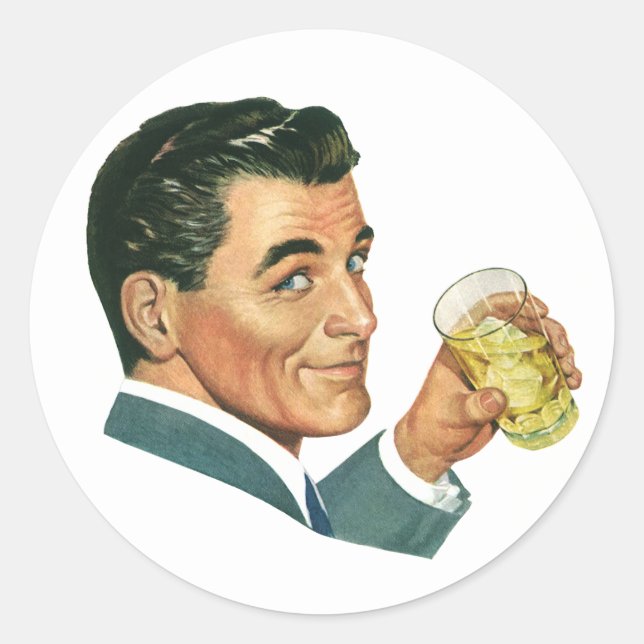 Sticker Rond Boissons Cocktails Anciens, Homme Buvant des Boiss (Devant)