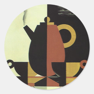 Sticker Rond Boissons de boissons vintage Cafetière avec tasses