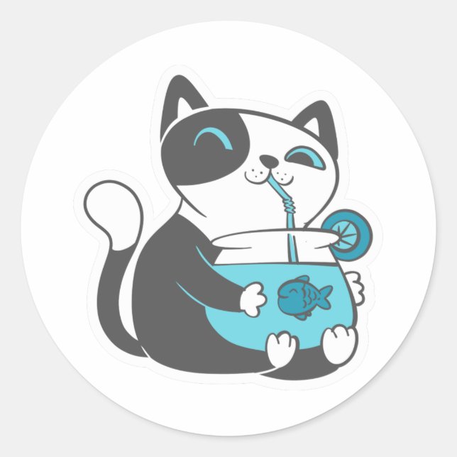 Sticker Rond Boissons de chat à partir de paille - Choisissez l (Devant)