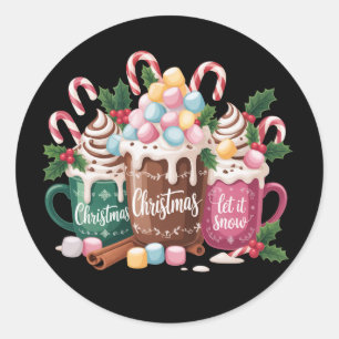 Sticker Rond Boissons de Noël Coquette Rose Café pain d'épice