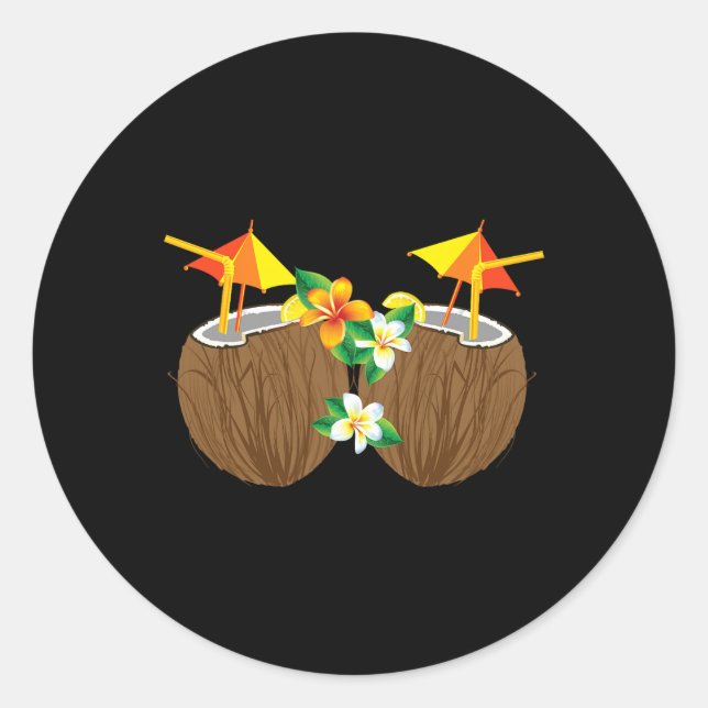 Sticker Rond Boissons de noix de coco cool Breast Funny Palm Tr (Devant)