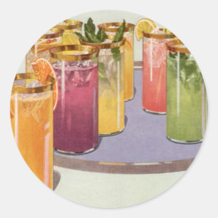 Sticker Rond Boissons glacées vintage sur un plateau