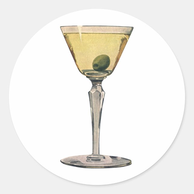 Sticker Rond Boissons Vintage Drinks, Martini Olive Cocktail (Devant)
