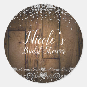 Sticker Rond Boîte à cadeau rustique en bois avec paillettes de