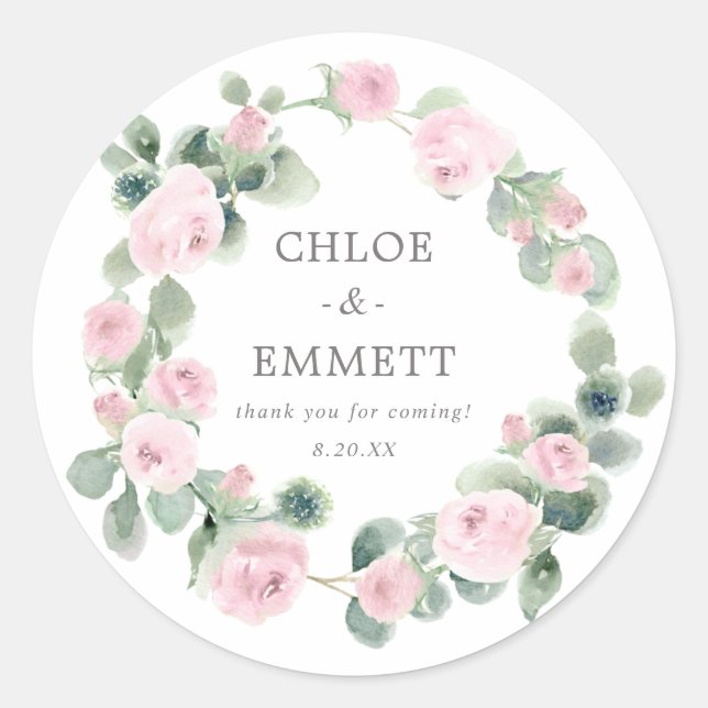 Sticker Rond Boîte à gâteau Mariage rose Floral Favoriser Stick (Devant)